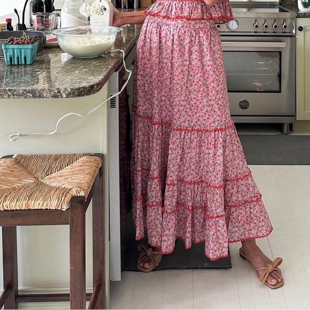 Loeffler Randall Ellie Scalloped Hem MIDI Skirt Strawberry Print 4